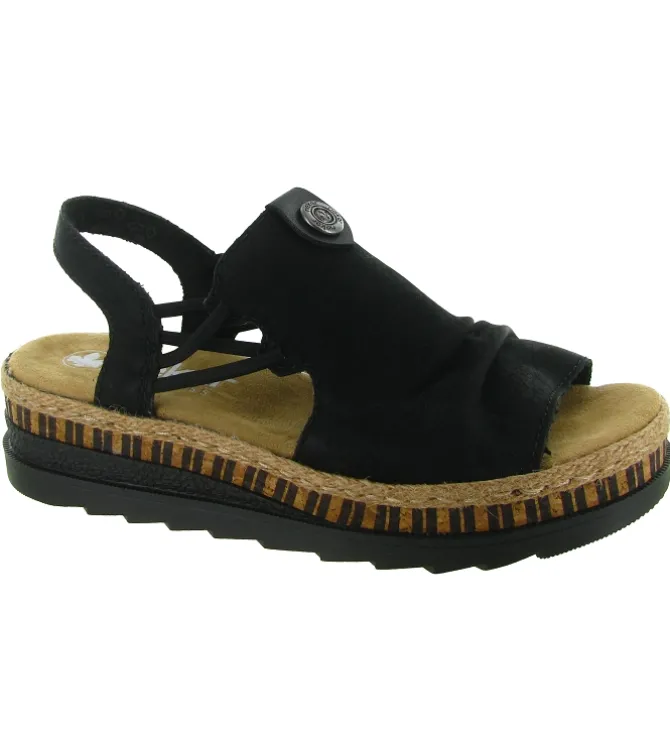 sandales et nu pieds - Confort - femme - Nubuck - Noir - Rieker