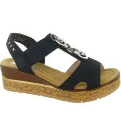 sandales et nu pieds - Confort - femme - Cuir - Bleu Marine - Rieker