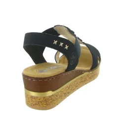 sandales et nu pieds - Confort - femme - Cuir - Bleu Marine - Rieker