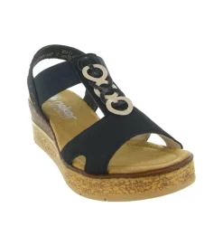 sandales et nu pieds - Confort - femme - Cuir - Bleu Marine - Rieker