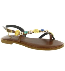 sandales et nu pieds - Entre doigt & Tong - femme - Cuir - Marron - Caryatis
