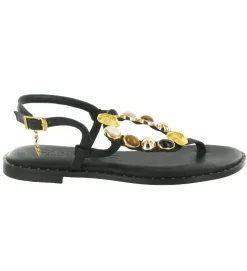 sandales et nu pieds - Entre doigt & Tong - femme - Cuir - Noir - Caryatis