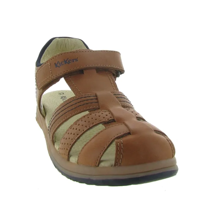 sandales et nu pieds - - junior garcon - Cuir - Marron - Kickers