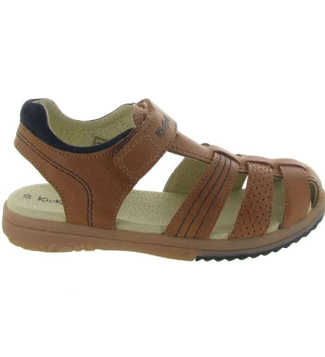sandales et nu pieds - - junior garcon - Cuir - Marron - Kickers
