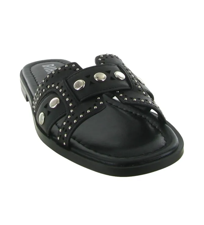 sandales et nu pieds - Mule Sabot - femme - Cuir - Noir - Bibi lou