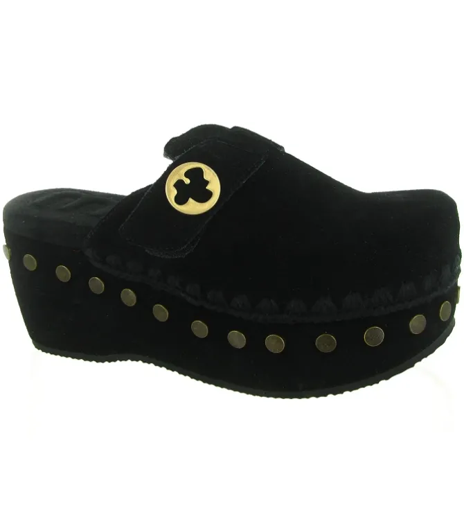 sandales et nu pieds - Mule Sabot - femme - Nubuck - Noir - Mou