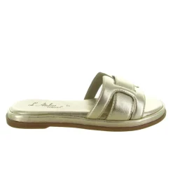 sandales et nu pieds - Mule Sabot - femme - Cuir - Or - Atelier tropezien