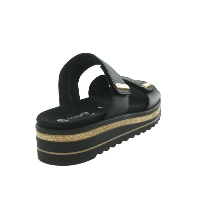 sandales et nu pieds - Mule Sabot - femme - Cuir - Noir - Remonte