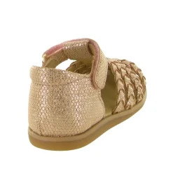 sandales et nu pieds - Semelle souple - bebe fille - Cuir laminé - Or - Shoo pom