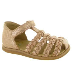 sandales et nu pieds - Semelle souple - bebe fille - Cuir laminé - Or - Shoo pom
