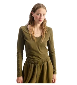 tee shirt - MANCHE LONGUE - vetement femme - Coton - Marron - American vintage